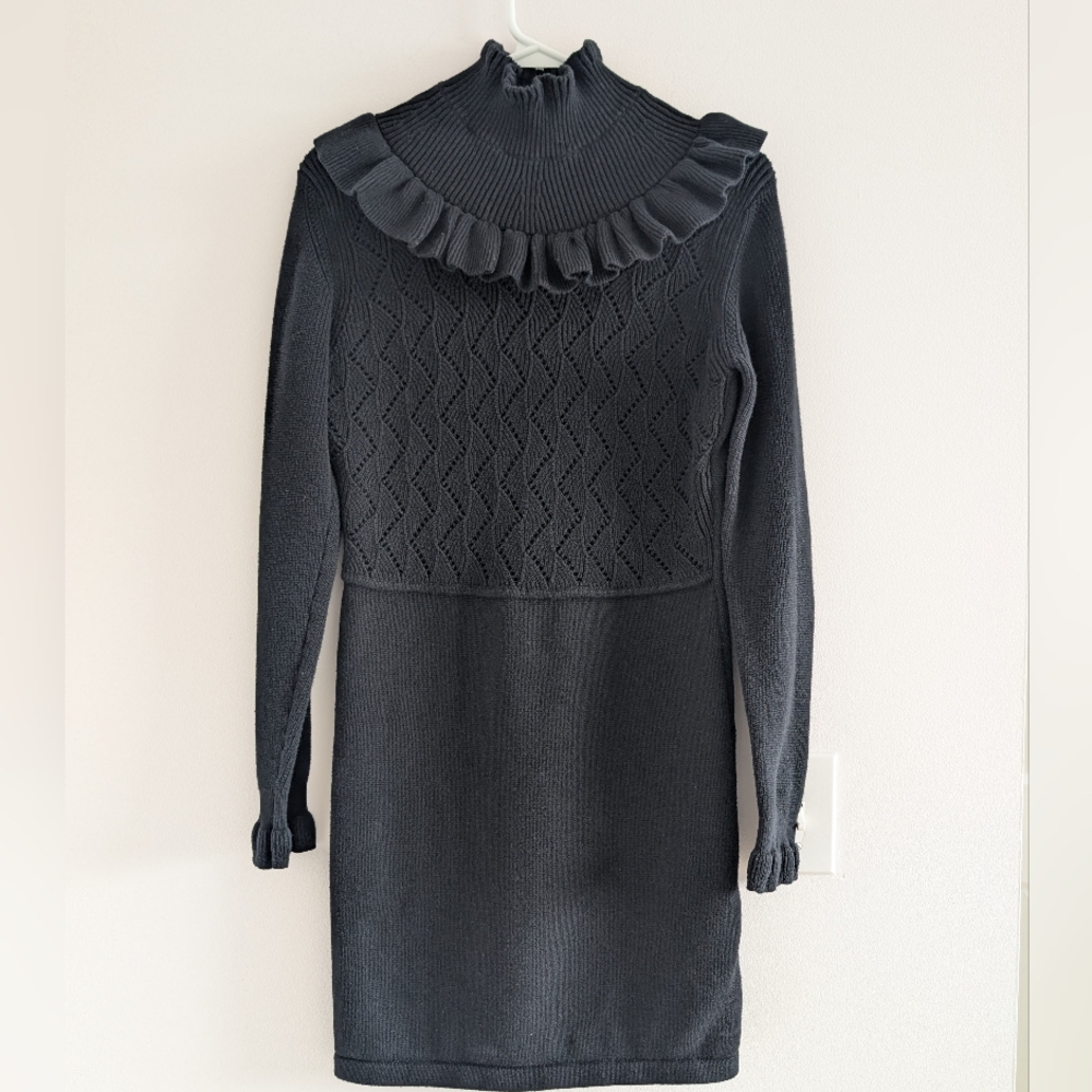 3/$30 French Connection 100% Cotton Black Ruffled Knit Dress